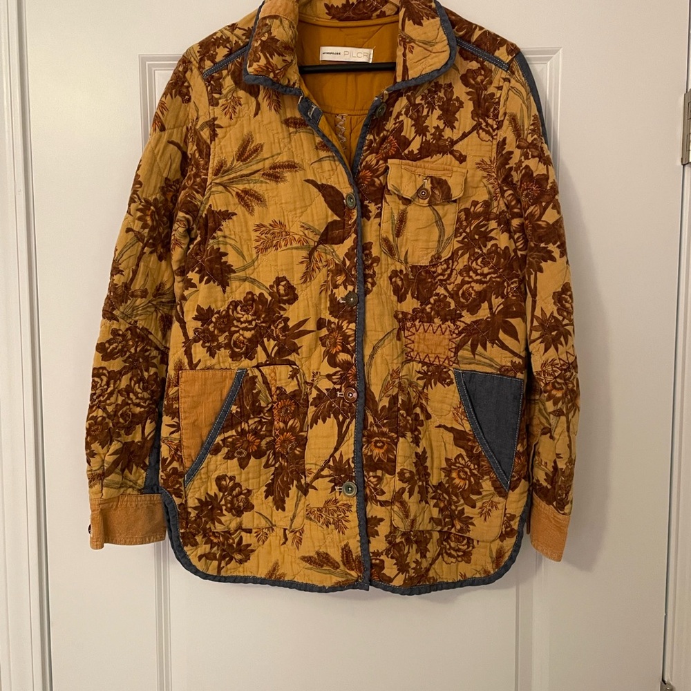 NWT Anthropologie Abigail Mustard and Denim Quilted Shirt Jacket - Picture 5 of 12